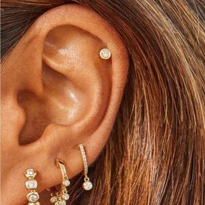 EF Collection Diamond Bezel Shimmy 17mm Gold Hoop Huggie Earrings